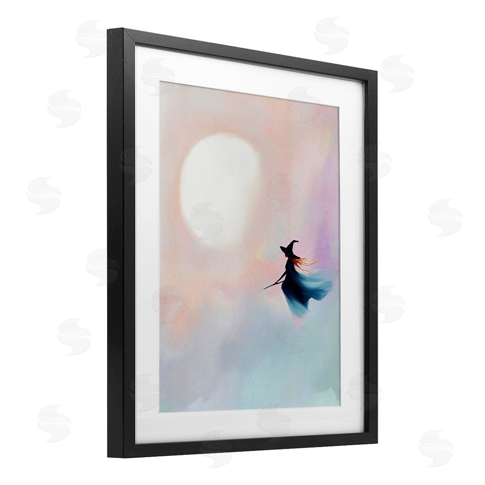 The Prints Vibe Witch Flying at Sunset Black Framed Print Under Glass with White Mat Wall Art