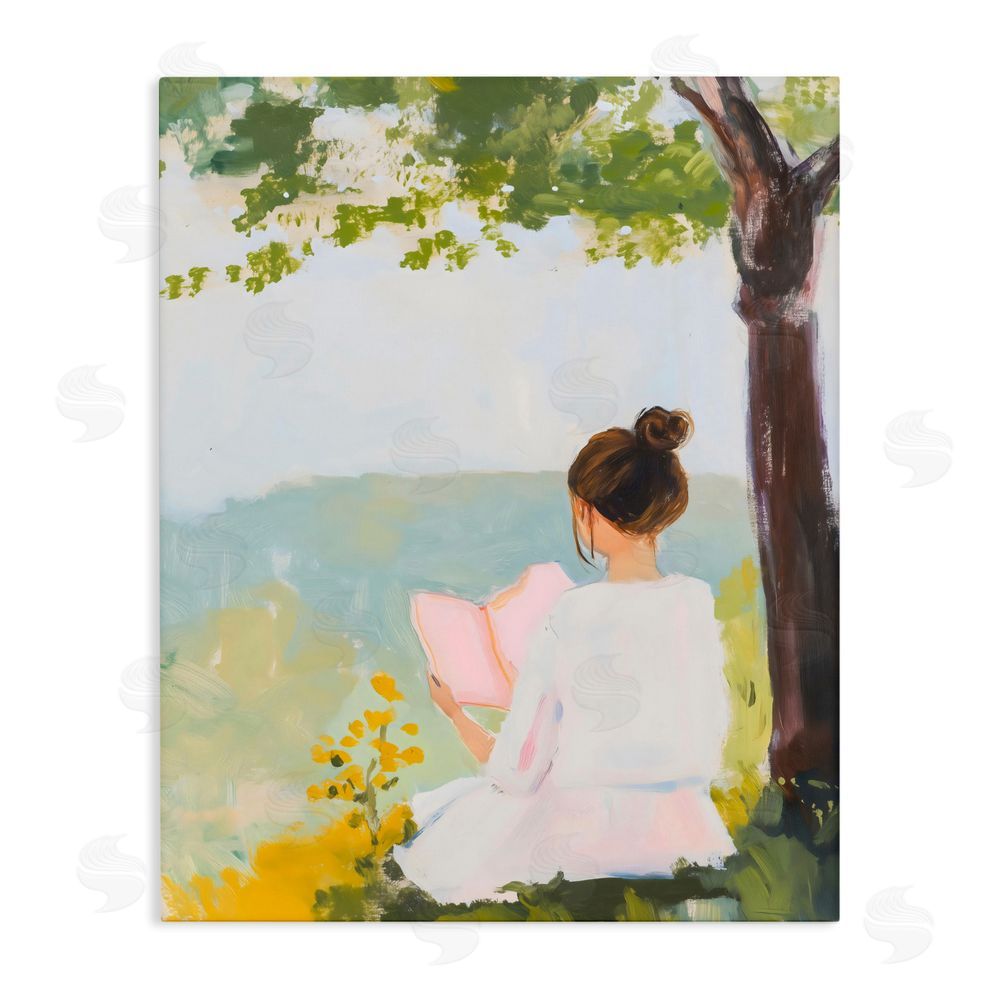 The Prints Vibe Girl Reading in Nature Stretched Canvas Wall Art