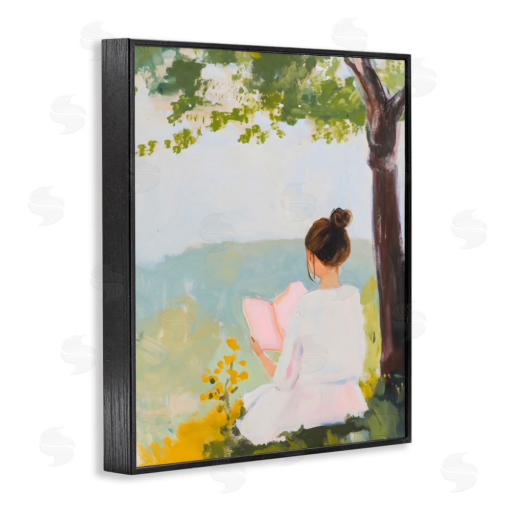 The Prints Vibe Girl Reading in Nature Black Framed Giclee Wall Art