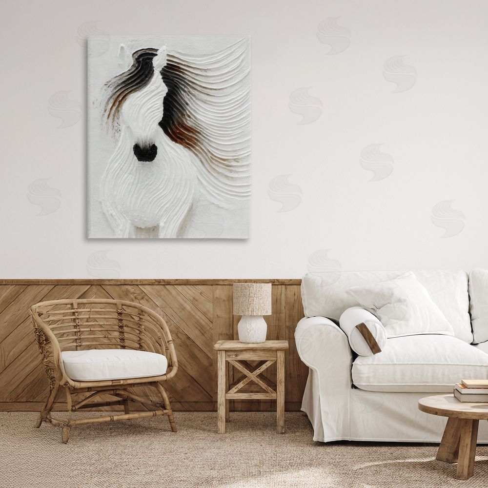 Ink Drop Loft Grooved Horse in Flowing Motion Stretched Canvas Wall Art in Room