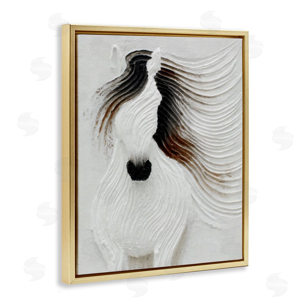 Ink Drop Loft Grooved Horse in Flowing Motion Gold Floating Framed Canvas Wall Art