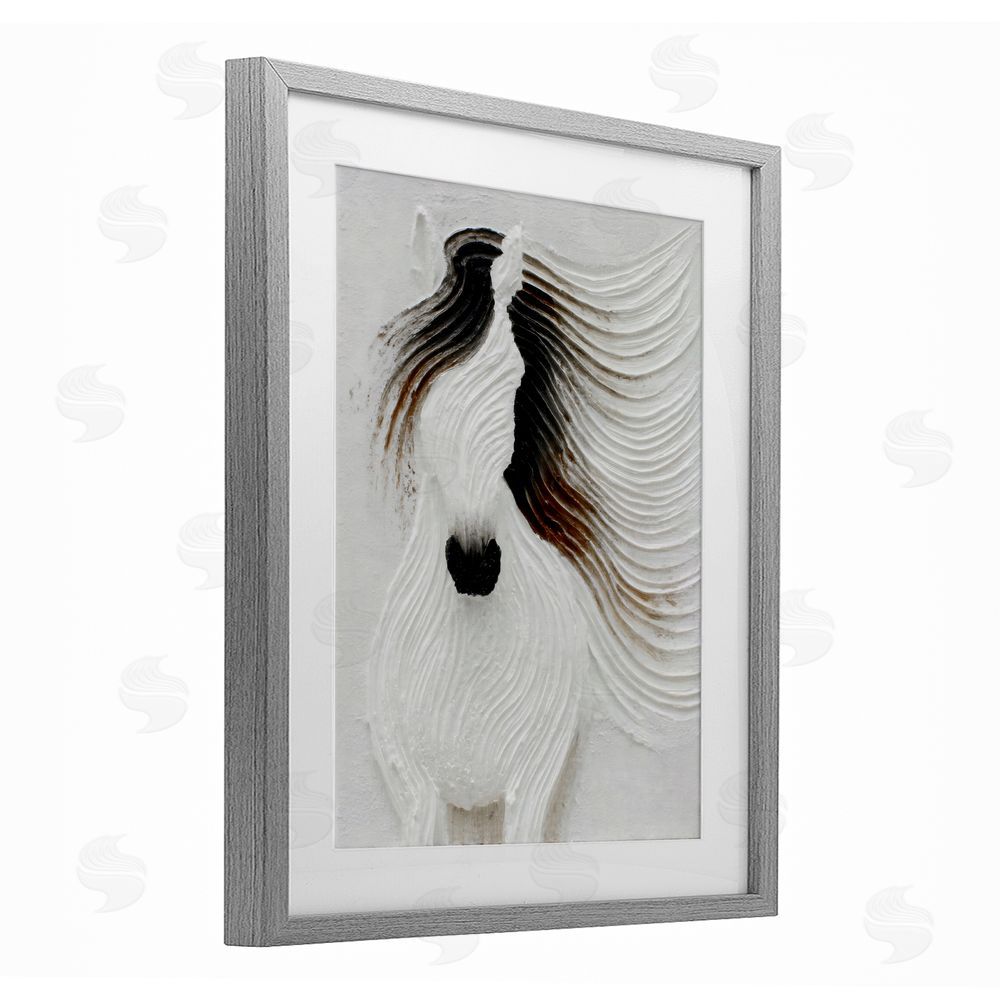 Ink Drop Loft Grooved Horse in Flowing Motion Gray Framed Print Under Glass Wall Art