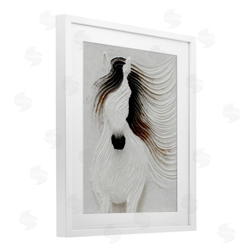 Ink Drop Loft Grooved Horse in Flowing Motion White Framed Print Under Glass Wall Art