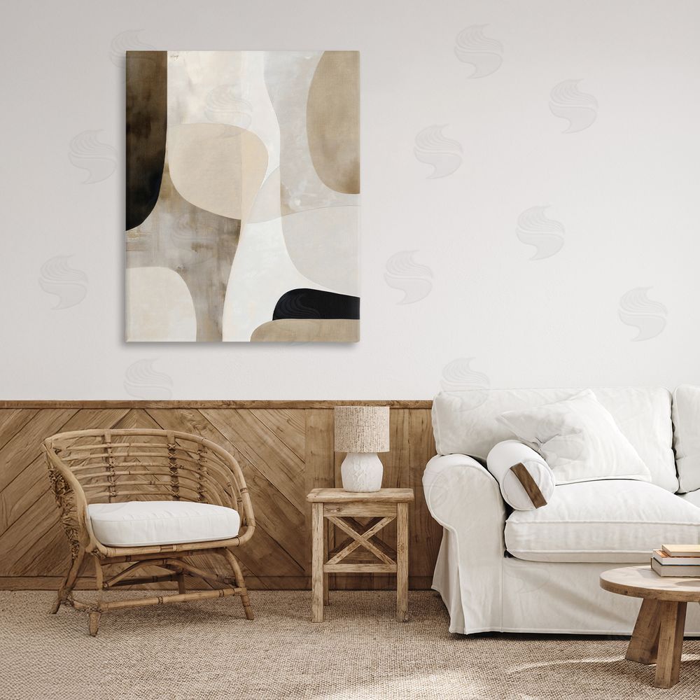 Ink Drop Loft Tan Shapes Organic Balance Stretched Canvas on Wall