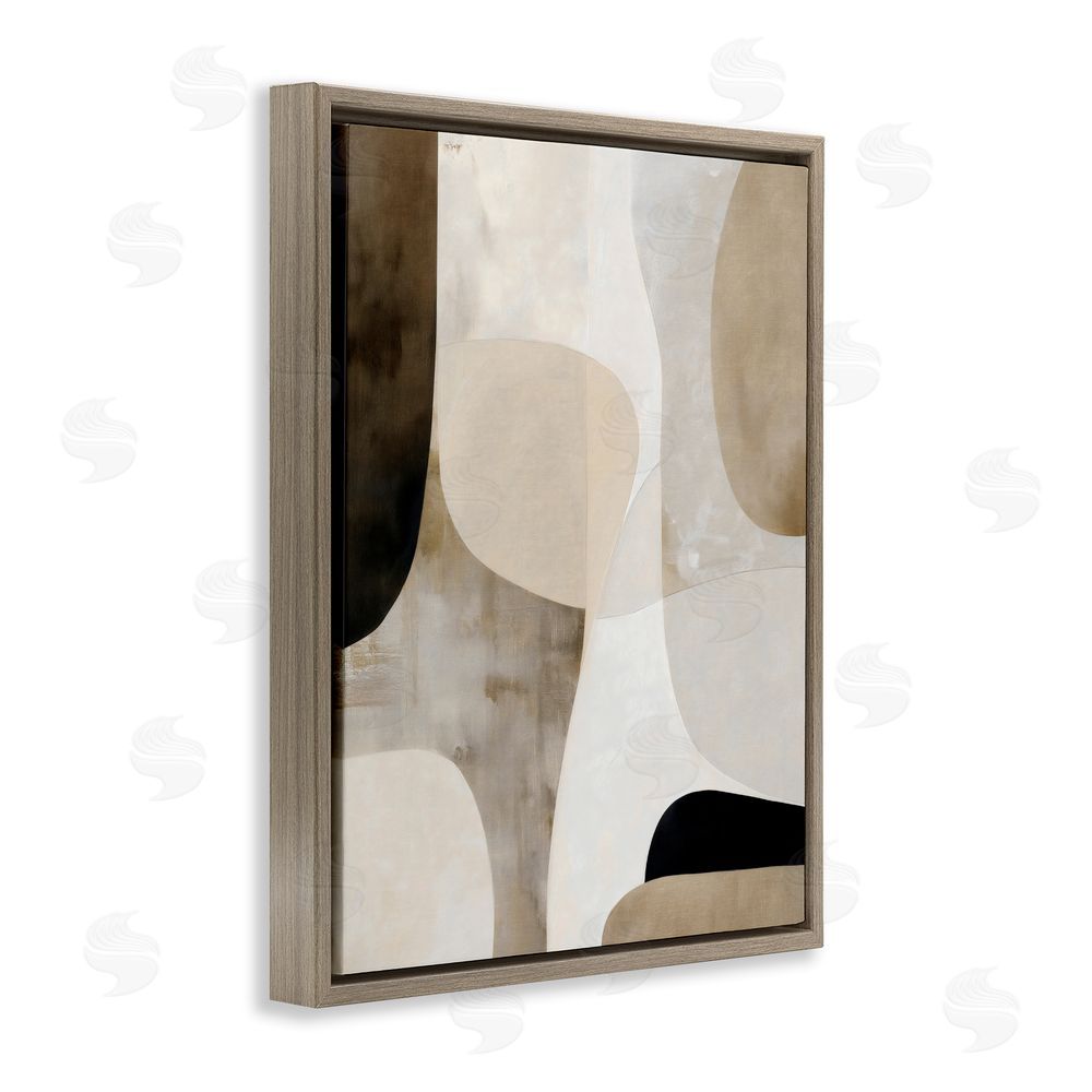 Ink Drop Loft Tan Shapes Organic Balance Brown Floating Framed Canvas Wall Art Print
