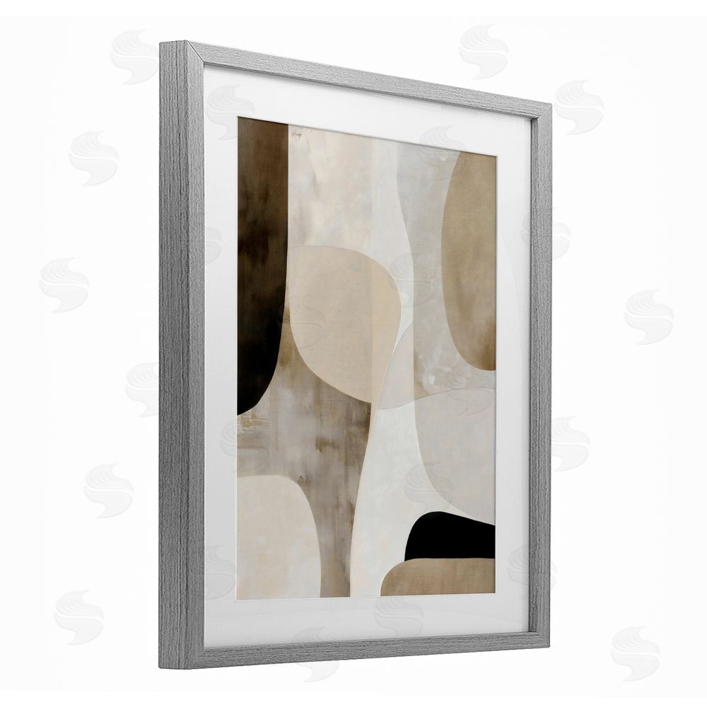 Ink Drop Loft Tan Shapes Organic Balance Gray Framed Print Under Glass with White Mat Wall Art