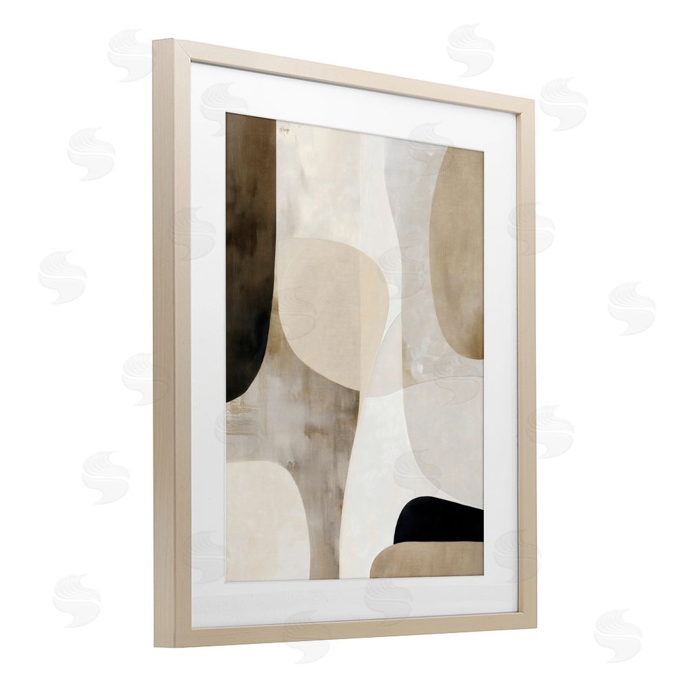 Ink Drop Loft Tan Shapes Organic Balance Brown Framed Print Under Glass with White Mat Wall Art
