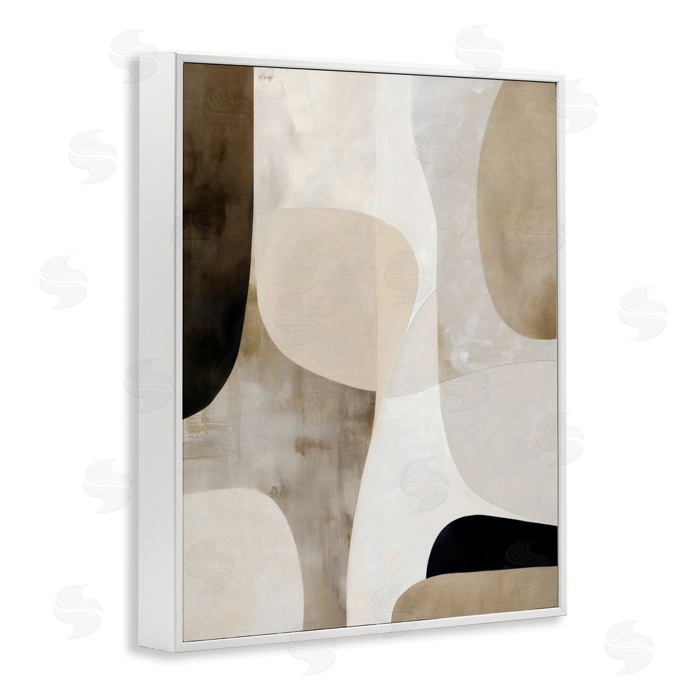 Ink Drop Loft Tan Shapes Organic Balance White Framed Giclee Wall Art Print
