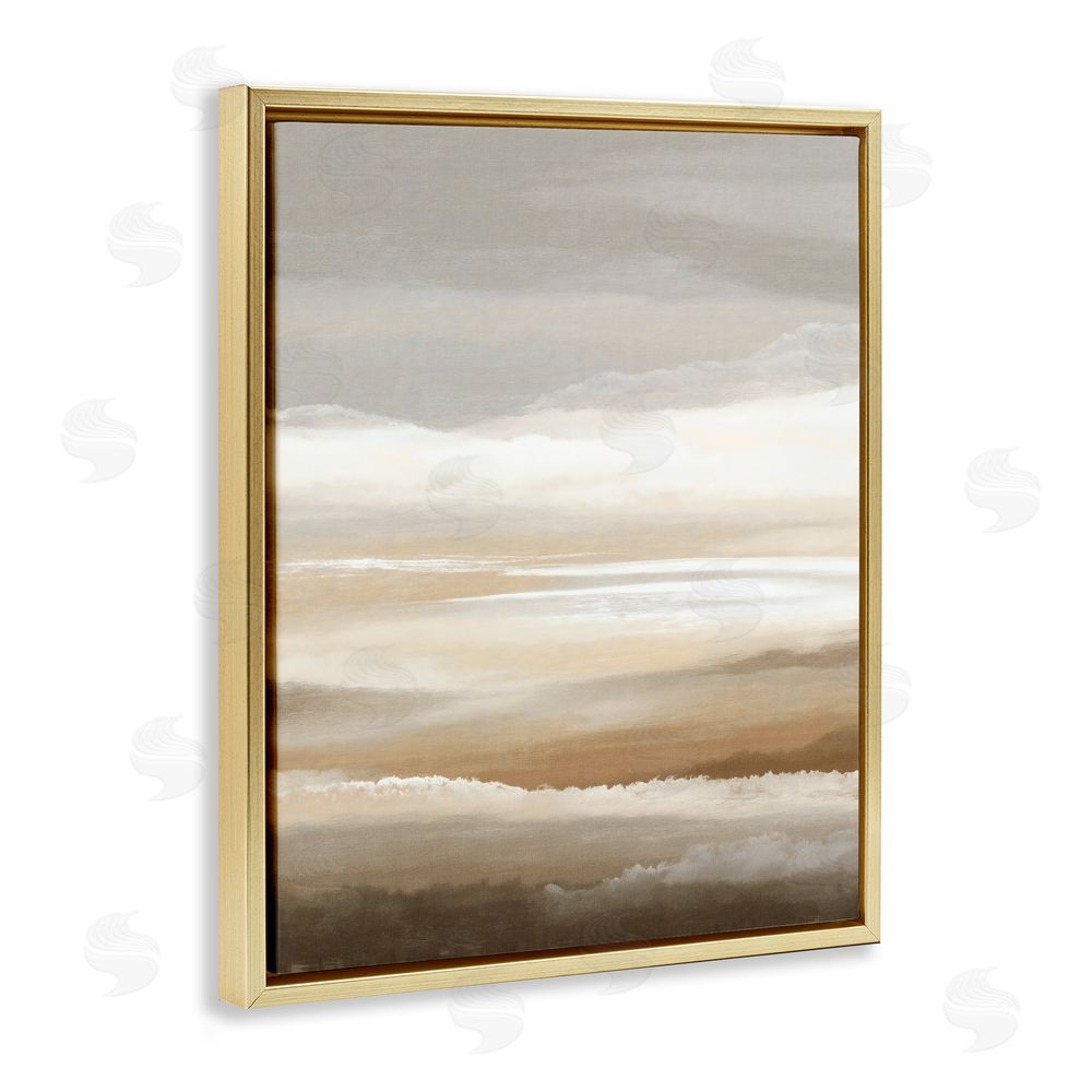 Ink Drop Loft The Horizon Serene Cloud Layers Gold Floating Framed Canvas Wall Art Print
