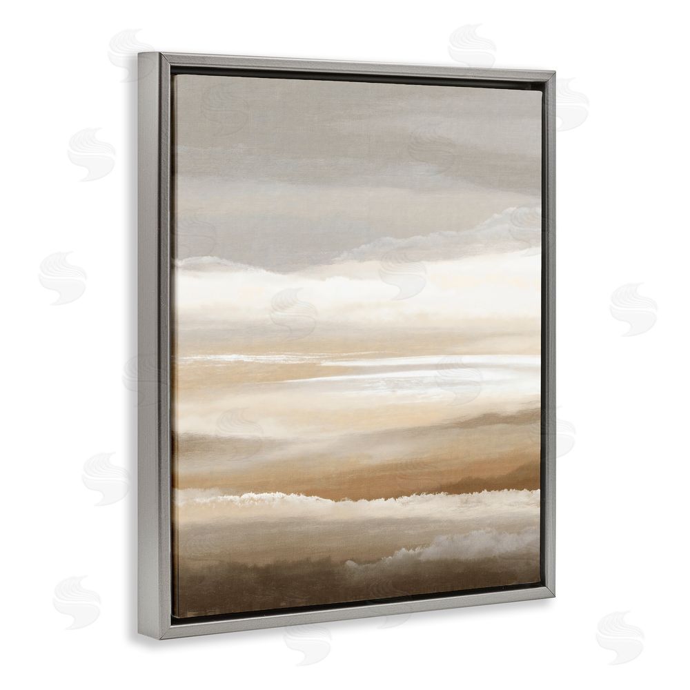 Ink Drop Loft The Horizon Serene Cloud Layers Gray Floating Framed Canvas Wall Art Print