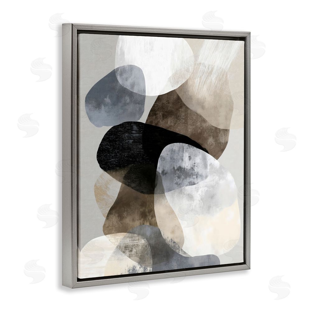 Ink Drop Loft Thoughts In Muted Layers Gray Floating Framed Canvas Wall Art Print