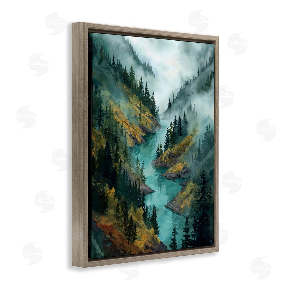 Franklyn Gregory Turquoise Mountain River Bends Brown Floating Framed Canvas Wall Art Print