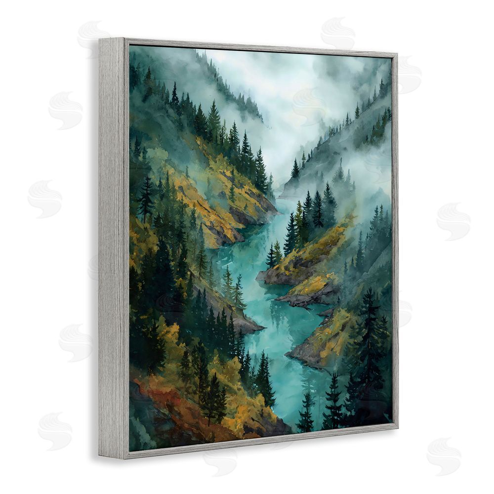 Franklyn Gregory Turquoise Mountain River Bends Gray Framed Giclee Wall Art Print
