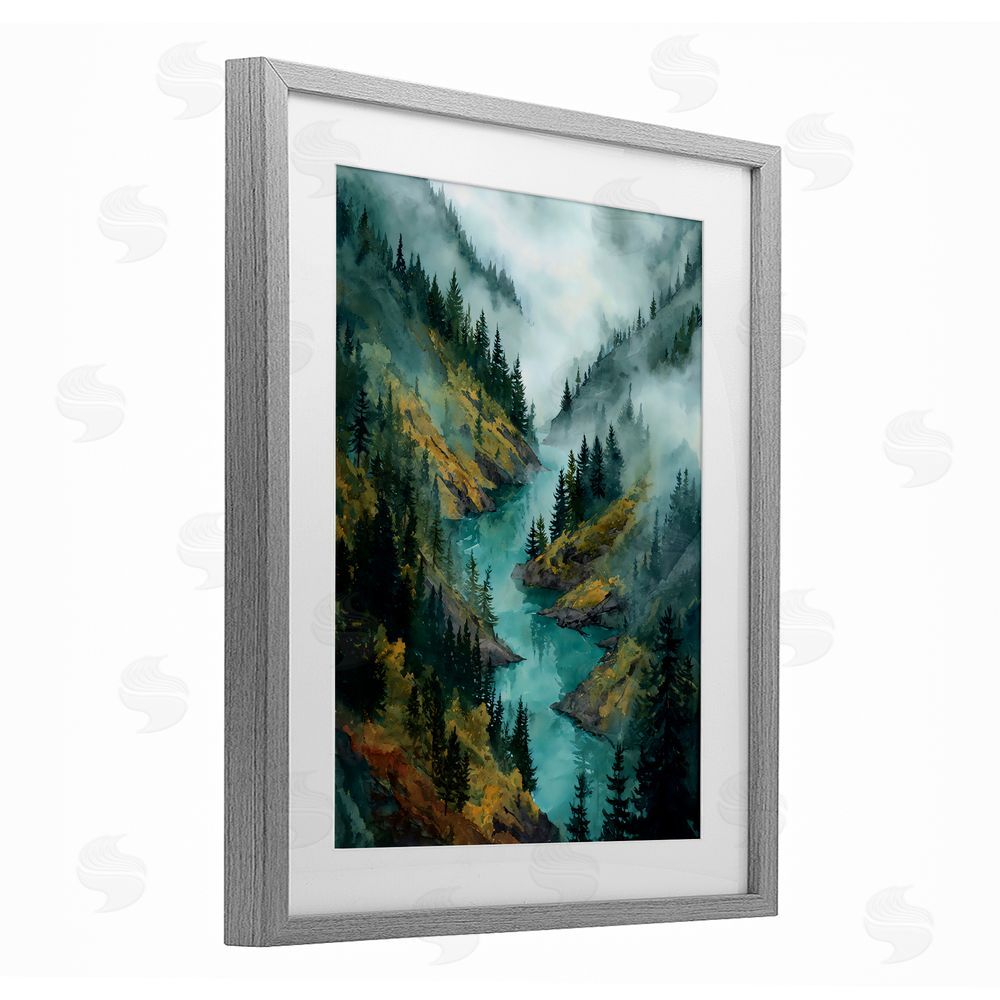 Franklyn Gregory Turquoise Mountain River Bends Gray Framed Print Under Glass with White Mat Wall Art