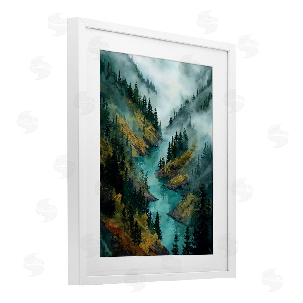 Franklyn Gregory Turquoise Mountain River Bends White Framed Print Under Glass with White Mat Wall Art