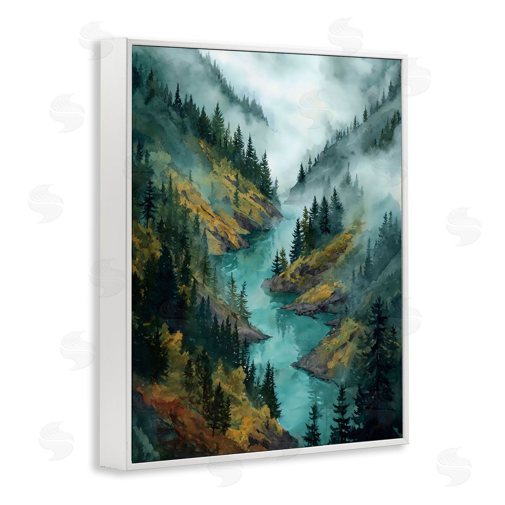 Franklyn Gregory Turquoise Mountain River Bends White Framed Giclee Wall Art Print