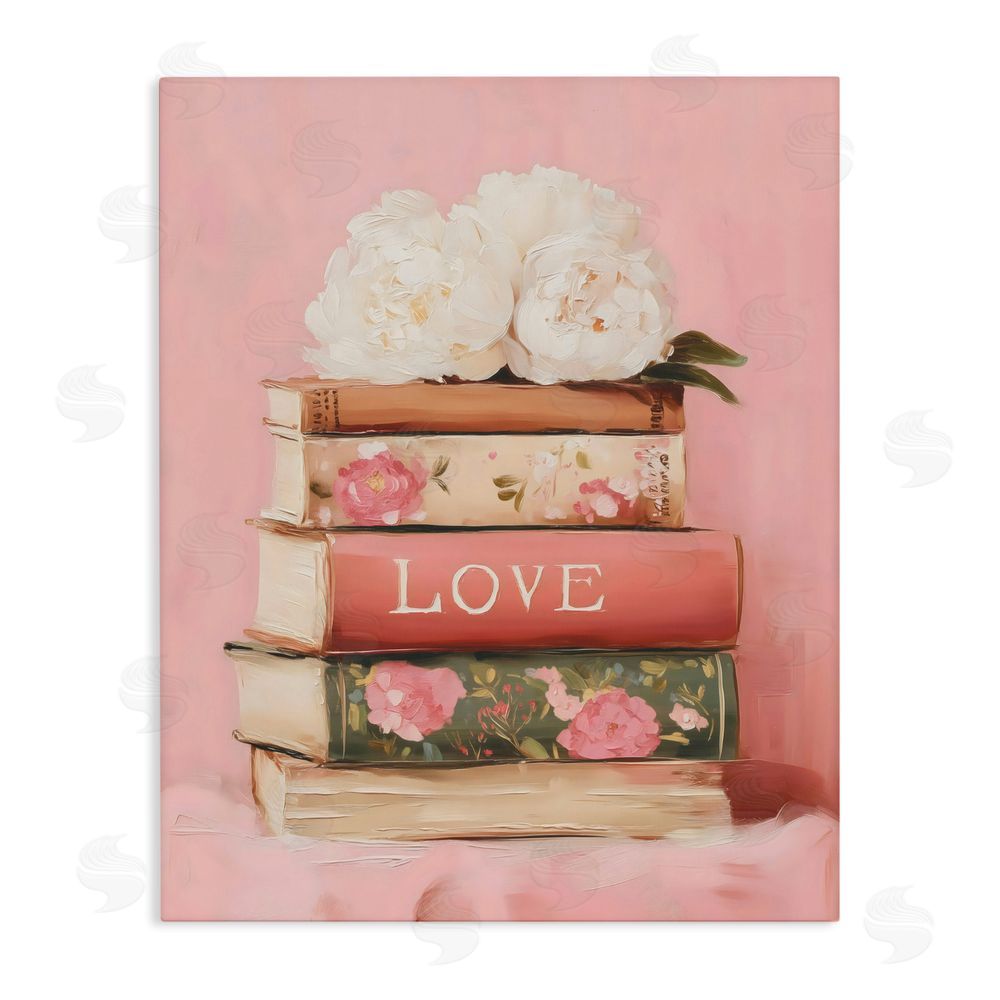 Arlington Prints Book Love with Peonies Stretched Canvas Wall Art Print