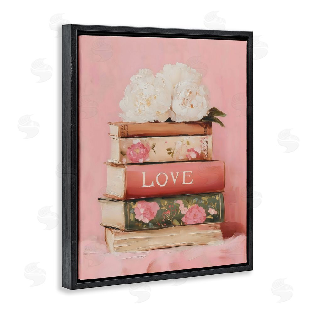 Arlington Prints Book Love with Peonies Black Floating Frame Stretched Canvas Wall Art Print