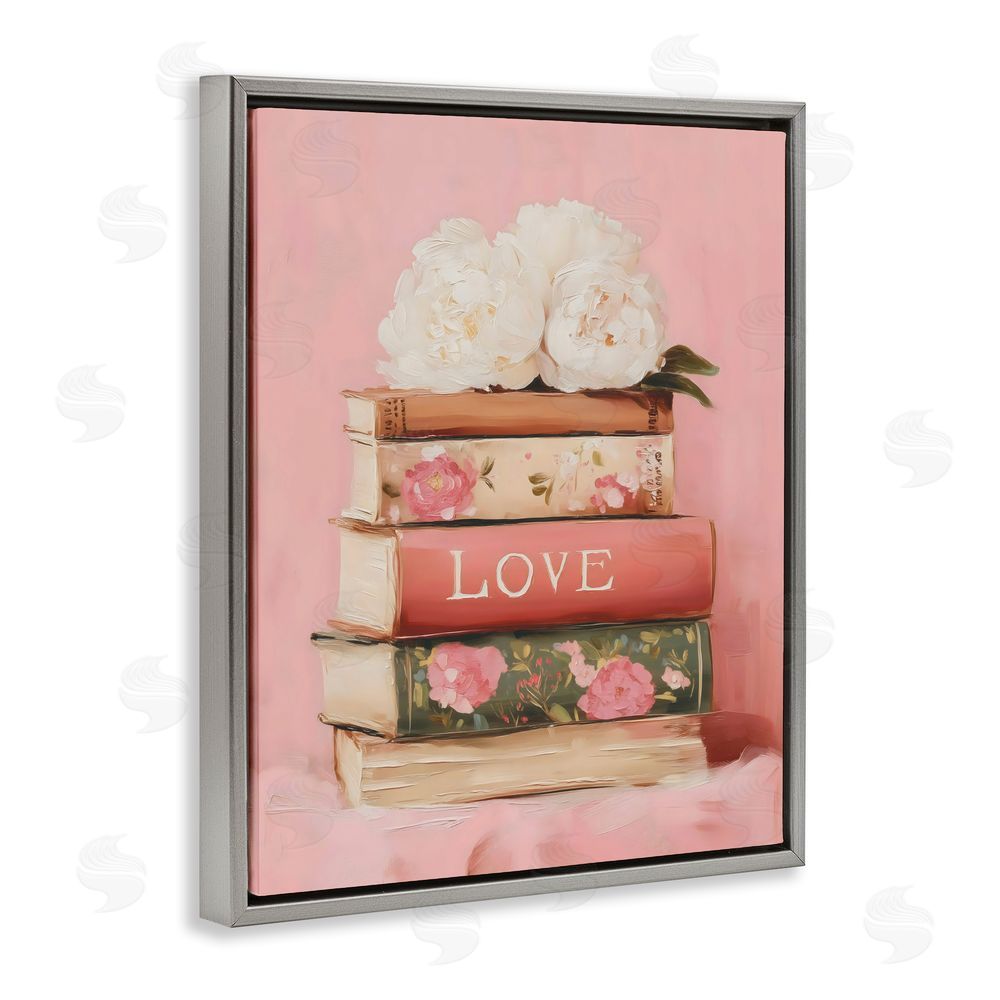 Arlington Prints Book Love with Peonies Gray Floating Frame Stretched Canvas Wall Art Print