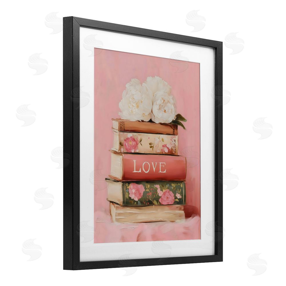 Arlington Prints Book Love with Peonies Black Framed Print Under Glass with Matting Wall Art