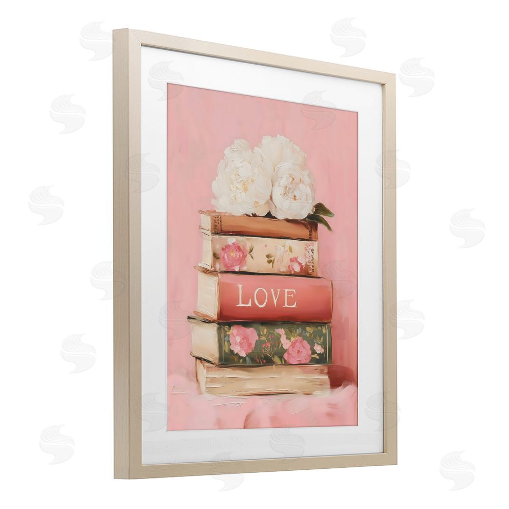 Arlington Prints Book Love with Peonies Brown Framed Print Under Glass with Matting Wall Art