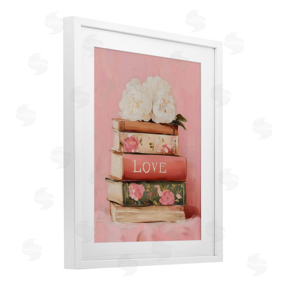 Arlington Prints Book Love with Peonies White Framed Print Under Glass with Matting Wall Art