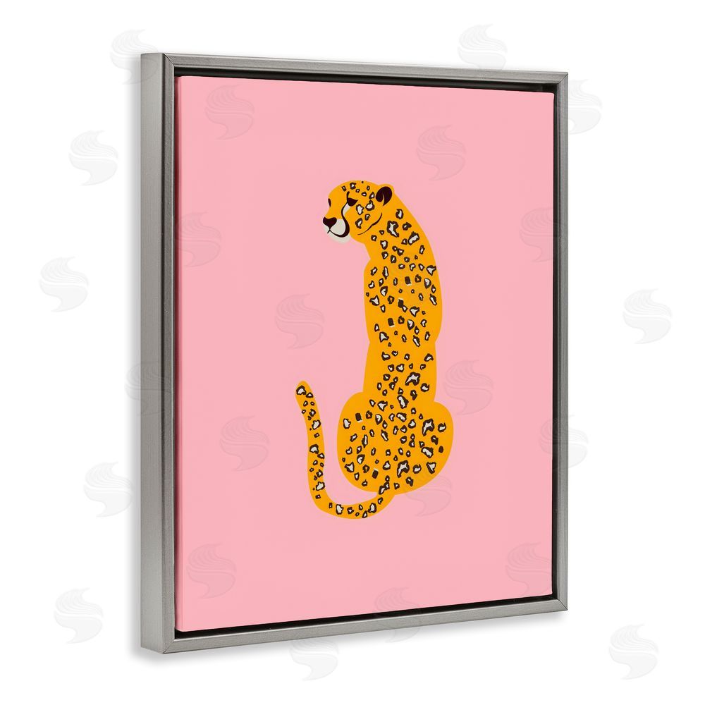 Creative Studio Yellow Jaguar on Pink Gray Floating Framed Canvas Wall Art Print
