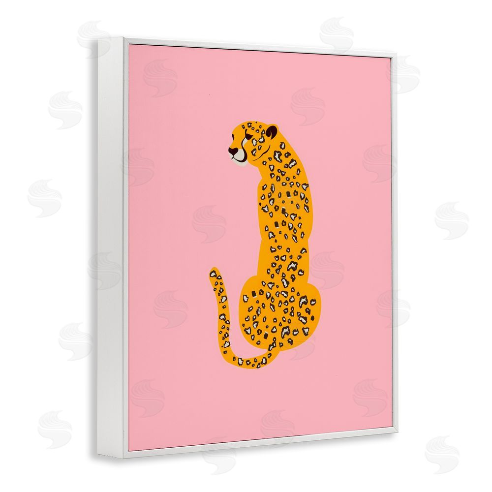Creative Studio Yellow Jaguar on Pink White Framed Giclee Wall Art Print