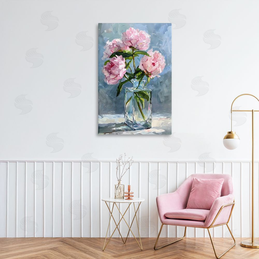 Creative Studio Beautiful Pink Pastel Peonies Stretched Canvas Wall Art Print in Room