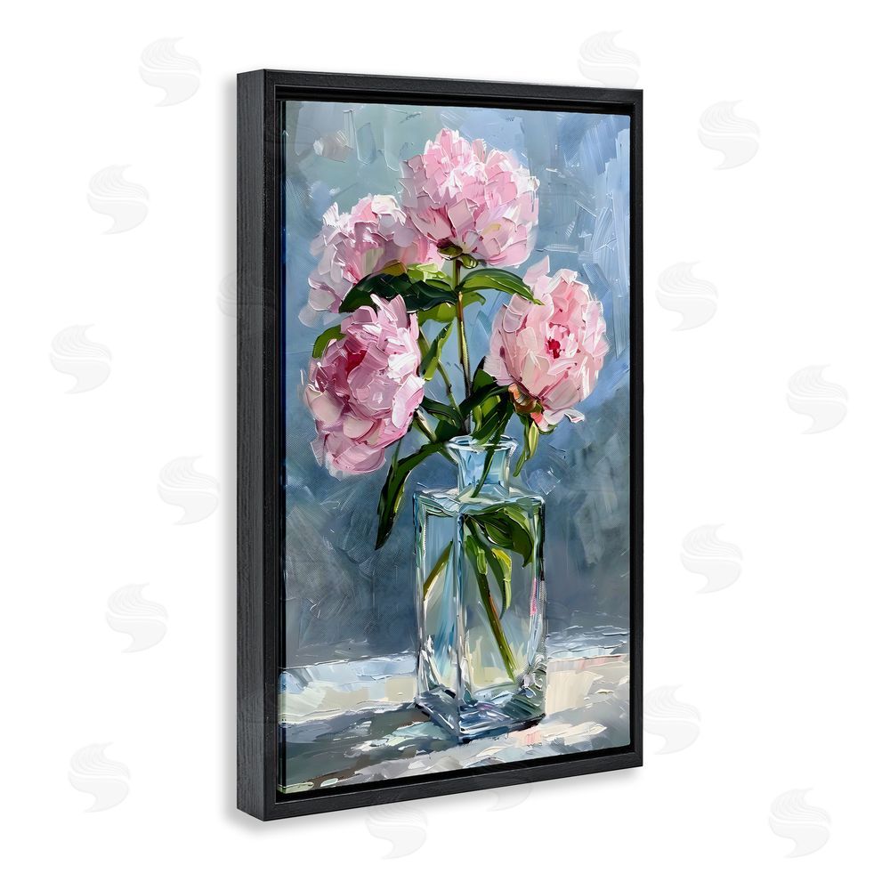 Creative Studio Beautiful Pink Pastel Peonies Black Floating Frame Stretched Canvas Wall Art Print