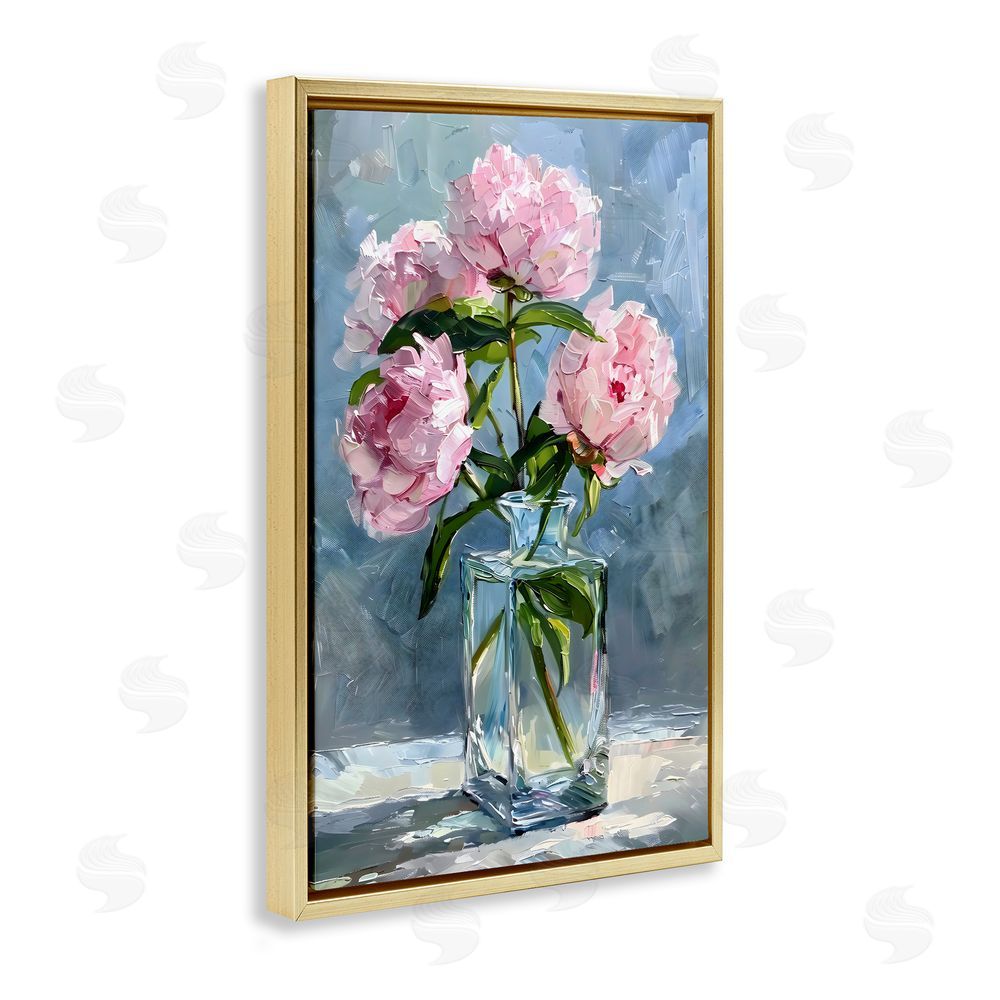 Creative Studio Beautiful Pink Pastel Peonies Gold Floating Frame Stretched Canvas Wall Art Print