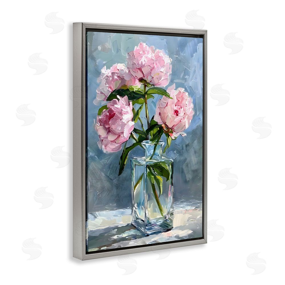 Creative Studio Beautiful Pink Pastel Peonies Gray Floating Frame Stretched Canvas Wall Art Print