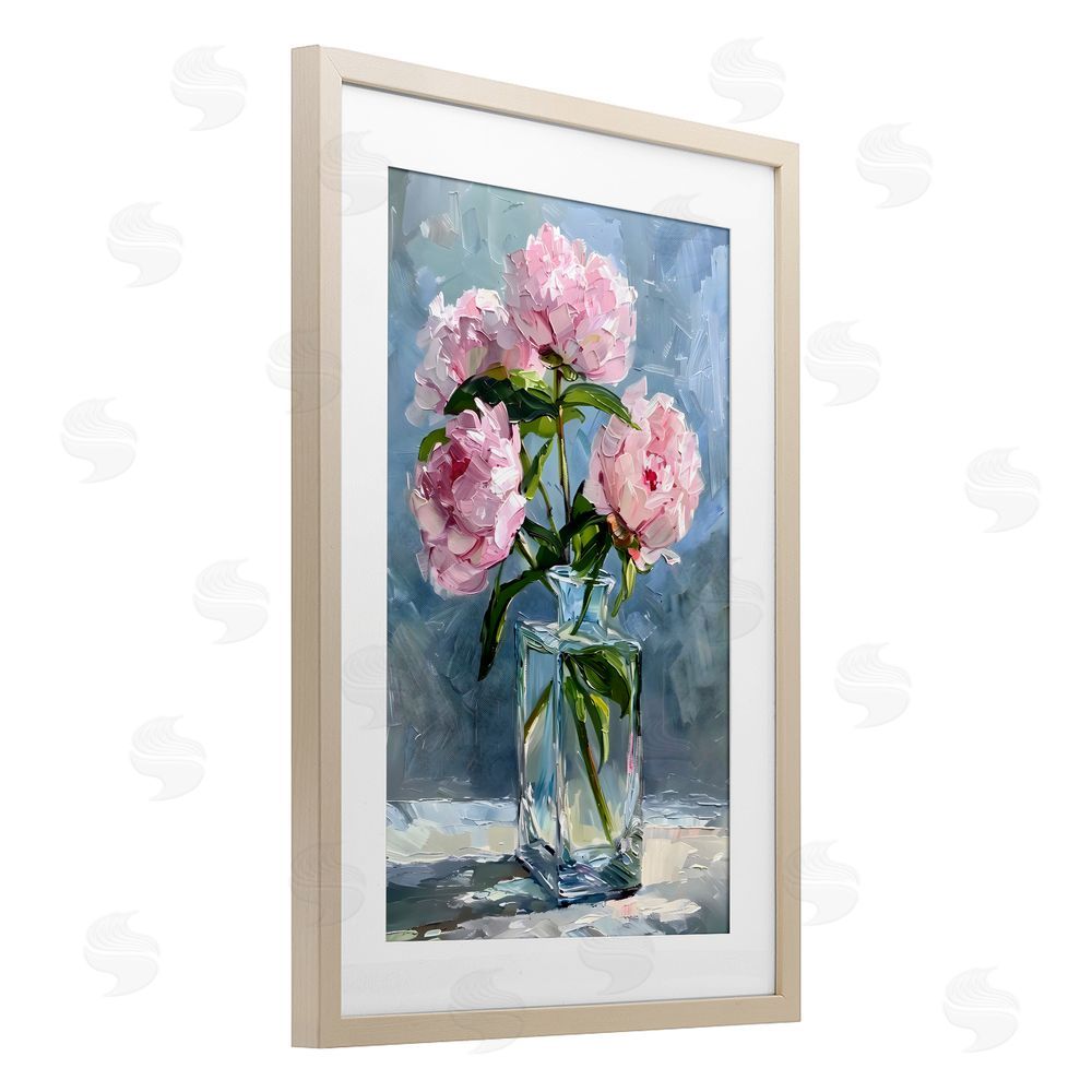 Creative Studio Beautiful Pink Pastel Peonies Brown Framed Print Under Glass with Matting Wall Art