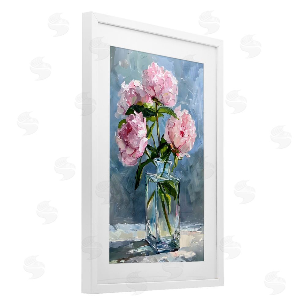 Creative Studio Beautiful Pink Pastel Peonies White Framed Print Under Glass with Matting Wall Art