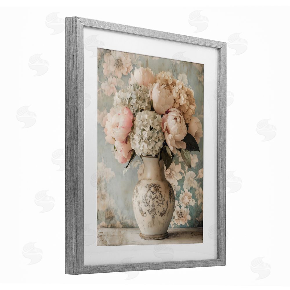 Creative Studio Delightful Arrangement of Flowers Gray Framed Print Under Glass Wall Art