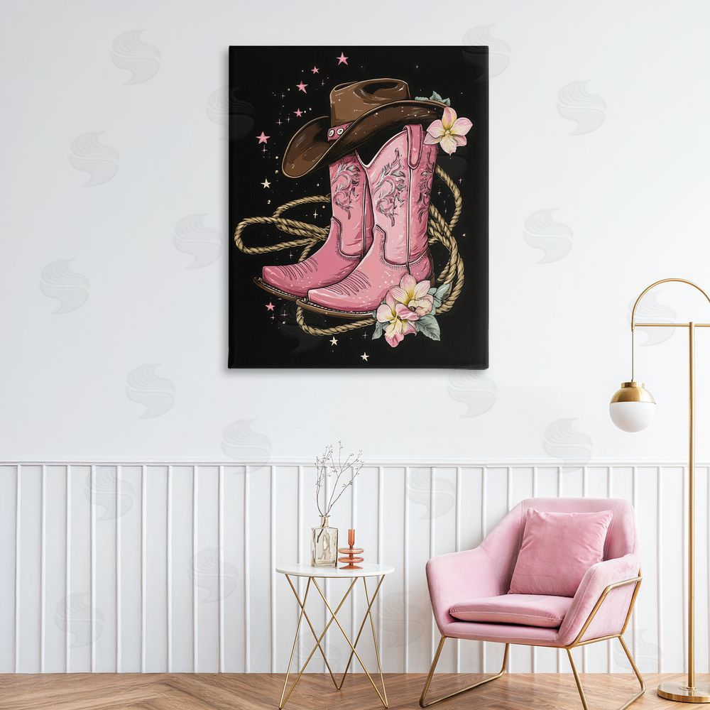 Creative Studio Western Chic Pink Boots Stretched Canvas on Wall
