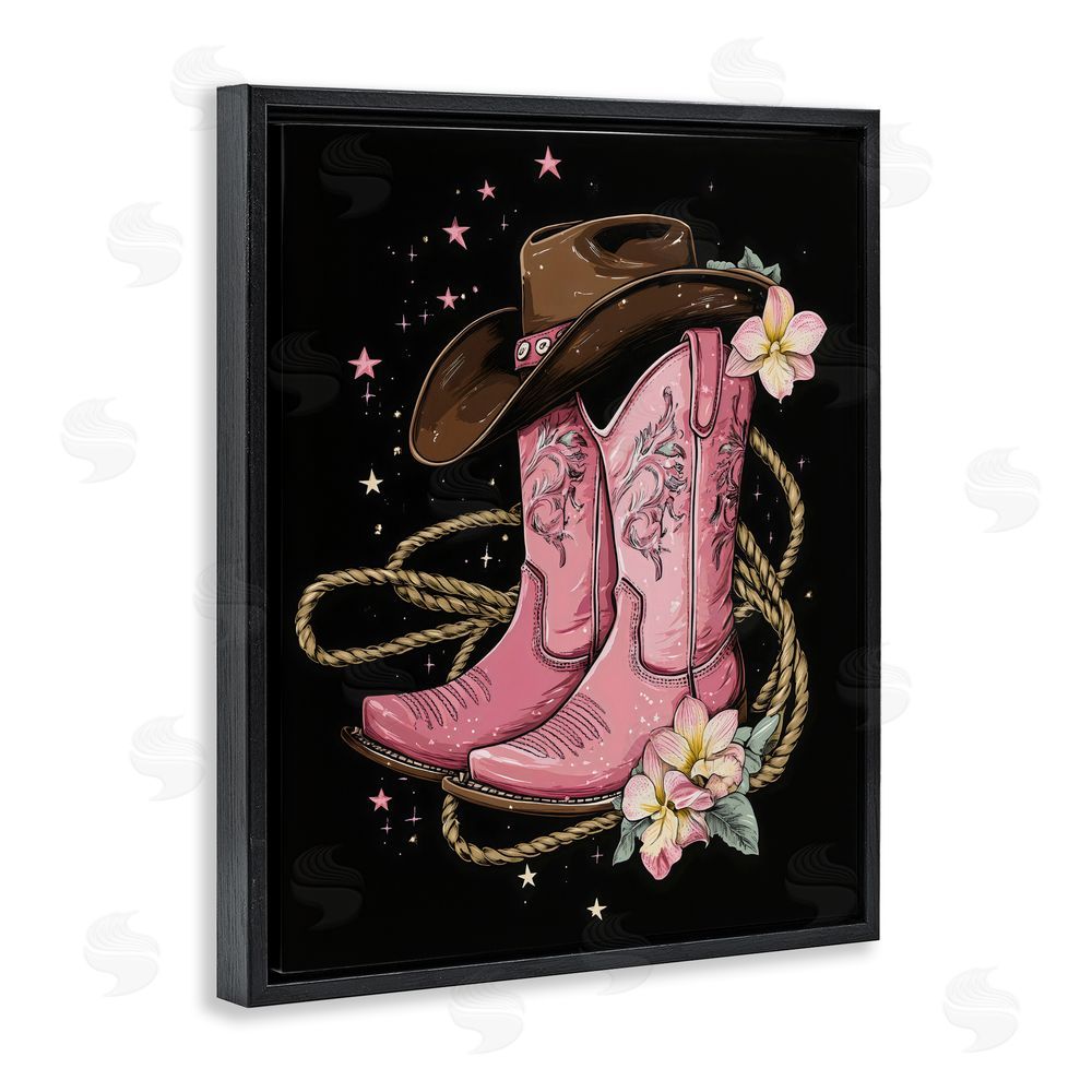 Creative Studio Western Chic Pink Boots Black Floating Framed Canvas Wall Art Print