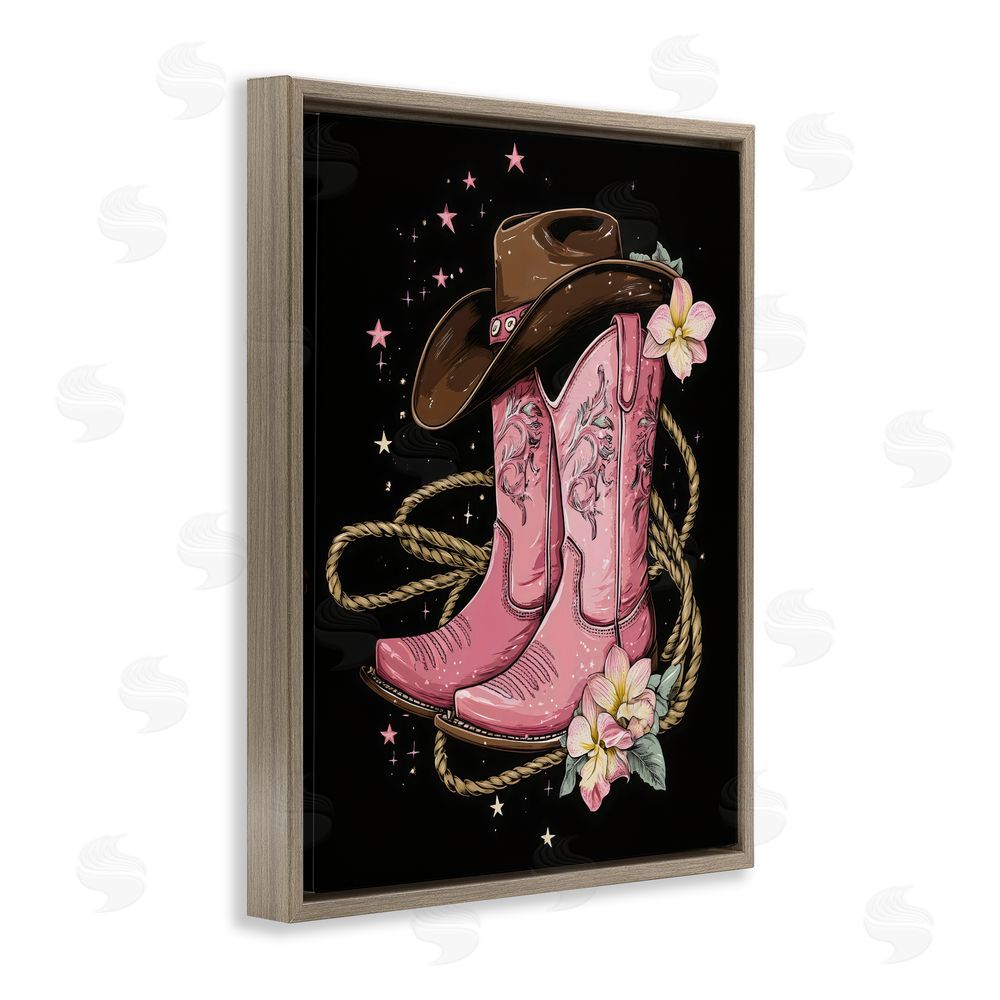 Creative Studio Western Chic Pink Boots Brown Floating Framed Canvas Wall Art Print