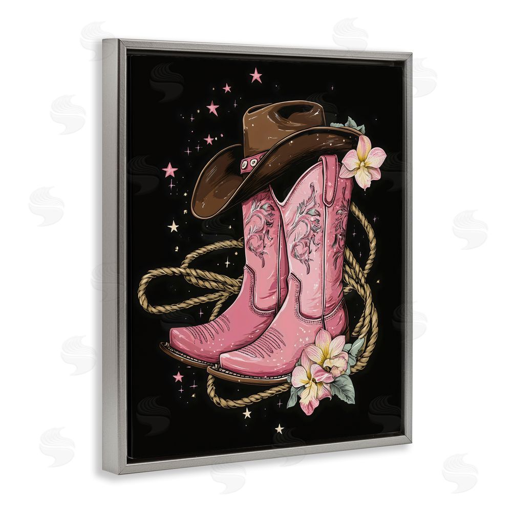 Creative Studio Western Chic Pink Boots Gray Floating Framed Canvas Wall Art Print