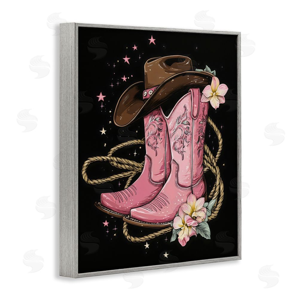 Creative Studio Western Chic Pink Boots Gray Framed Giclee Wall Art Print