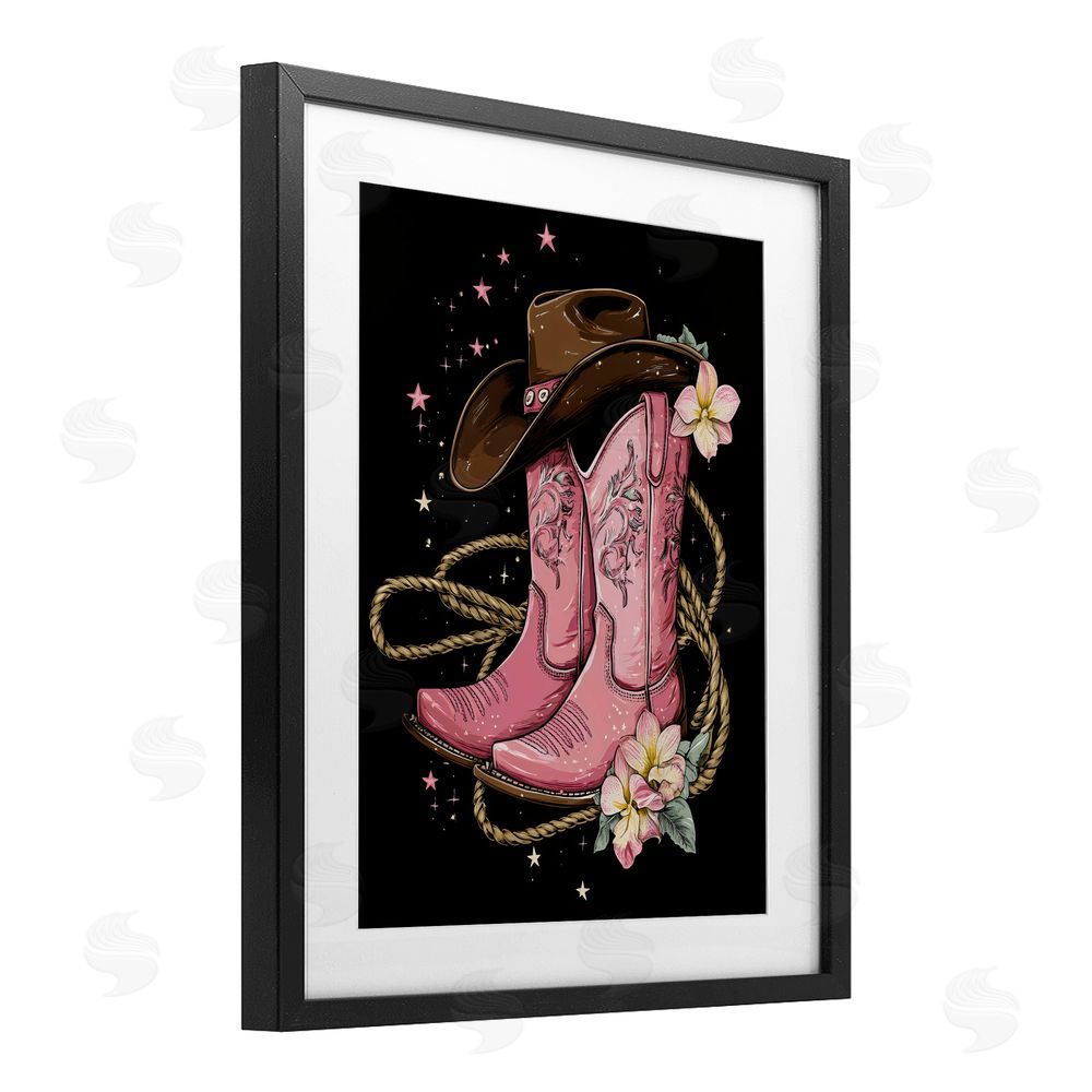 Creative Studio Western Chic Pink Boots Black Framed Print Under Glass with White Mat Wall Art