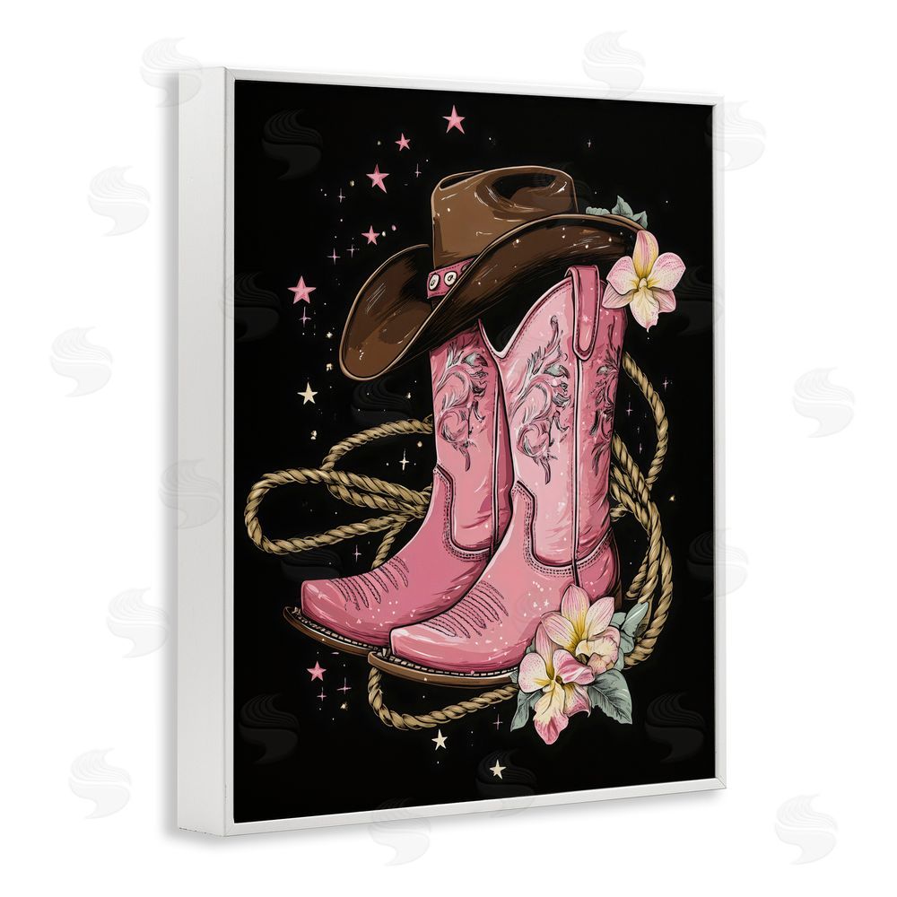 Creative Studio Western Chic Pink Boots White Framed Giclee Wall Art Print