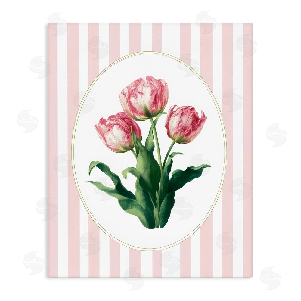 Ink Drop Loft Spring Tulips on Stripes Stretched Canvas Wall Art Print