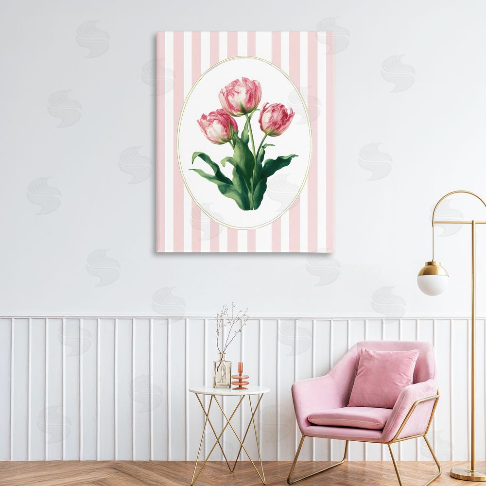 Ink Drop Loft Spring Tulips on Stripes Stretched Canvas on Wall