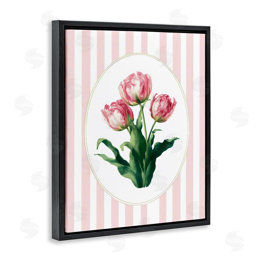 Ink Drop Loft Spring Tulips on Stripes Black Floating Framed Canvas Wall Art Print