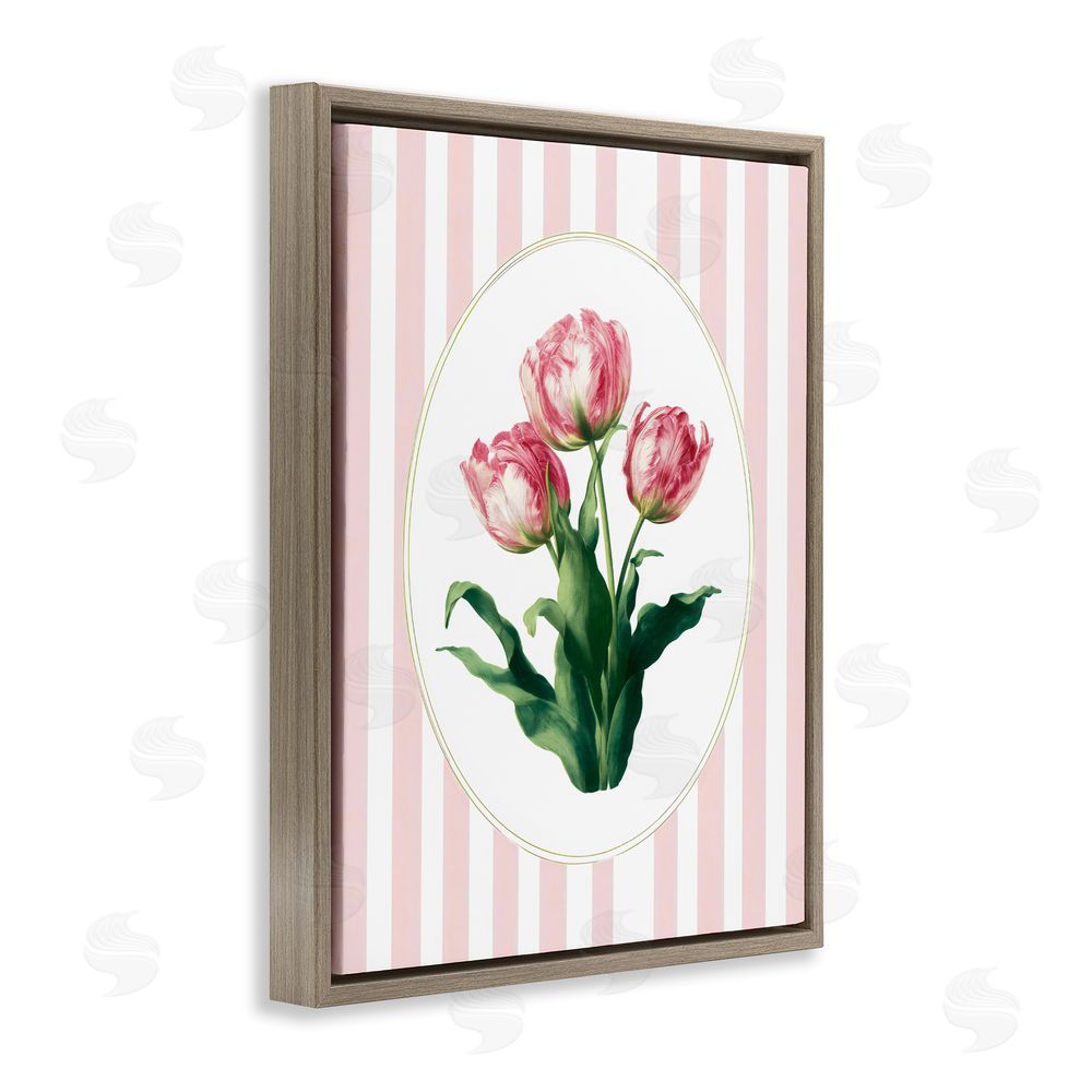 Ink Drop Loft Spring Tulips on Stripes Brown Floating Framed Canvas Wall Art Print