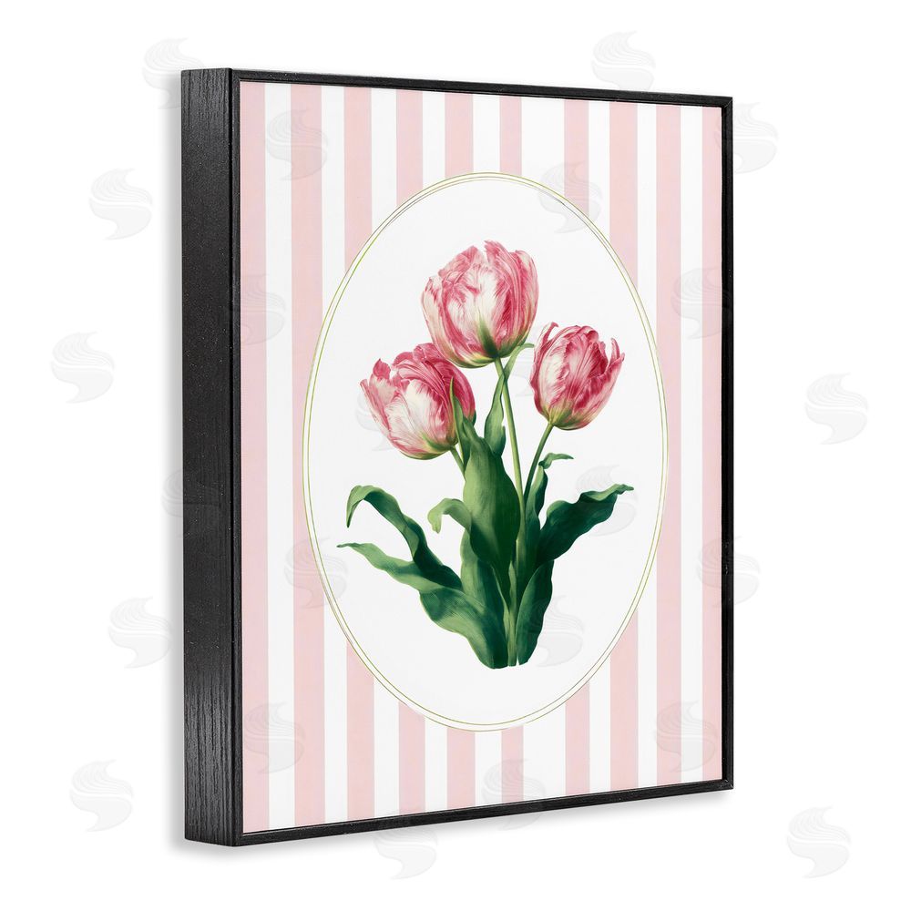 Ink Drop Loft Spring Tulips on Stripes Black Framed Giclee Wall Art Print