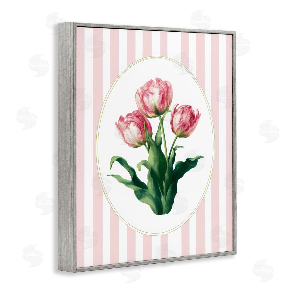 Ink Drop Loft Spring Tulips on Stripes Gray Framed Giclee Wall Art Print