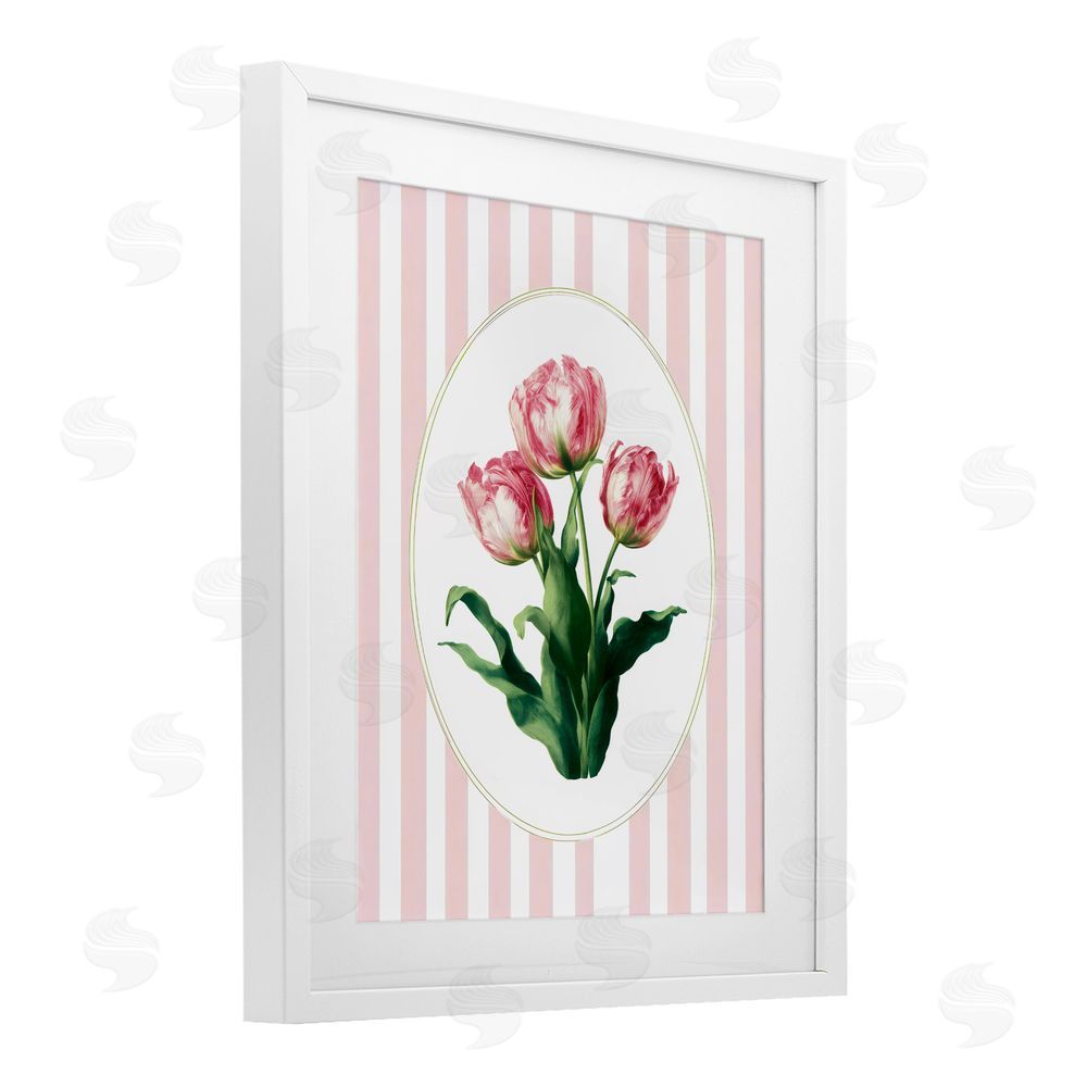 Ink Drop Loft Spring Tulips on Stripes White Framed Print Under Glass with White Mat Wall Art