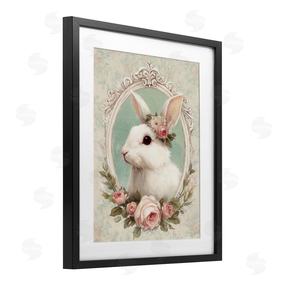 Ink Drop Loft Flower Fringed Bunny Portrait Black Framed Print Under Glass Wall Art